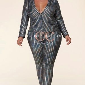 Hustlers Ambition Pin Stripe Sparkle Suit
